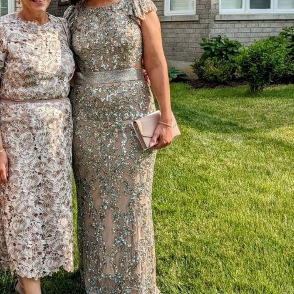 Mac Duggal floor length beaded nude dress - wedding or formal - size 10 - Picture 12 of 13
